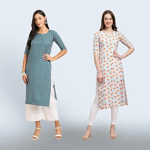 Women's Crepe Digital Straight Kurti {Pack of 2}