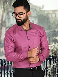 Men Stylish Pink Cotton Solid Long Sleeve Semi Formal Shirt-thumb4