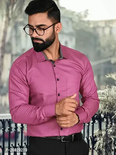 Men Stylish Pink Cotton Solid Long Sleeve Semi Formal Shirt-thumb5