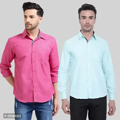 Elegant Cotton Multicoloured Long Sleeves Formal Shirt For Men- Pack Of 2