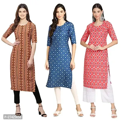 Stylish Multicoloured Crepe Stitched Kurta For Women Pack of 3-thumb0