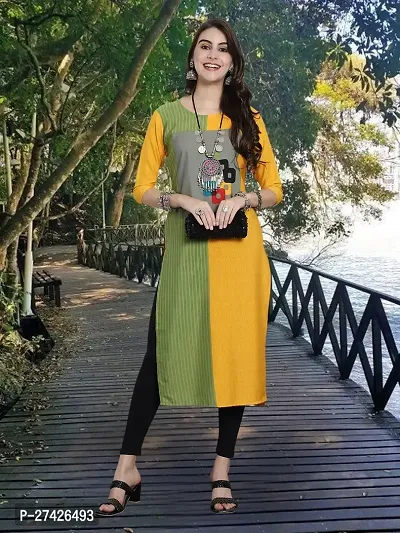 Stylish Yellow Crepe Stitched Kurta For Women