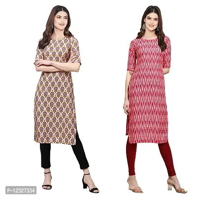 Straight Multicoloured Printed Crepe Kurta Pack Of 2-thumb0