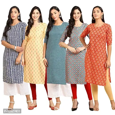 Women Crepe Digital Printed Straight Kurti { Pack of 5 }