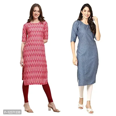 Straight Multicoloured Printed Crepe Kurta Pack Of 2-thumb0