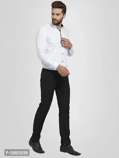 Men Stylish White Cotton Solid Long Sleeve Semi Formal Shirt-thumb0