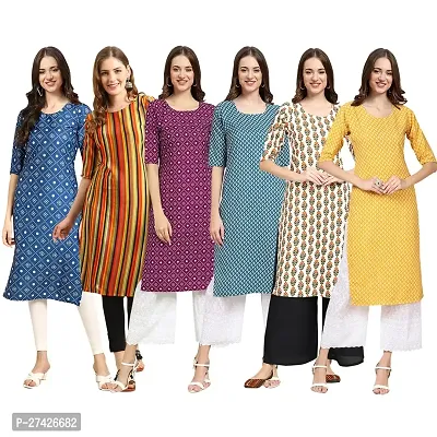 Stylish Multicoloured Crepe Stitched Kurta For Women Pack of 6-thumb0