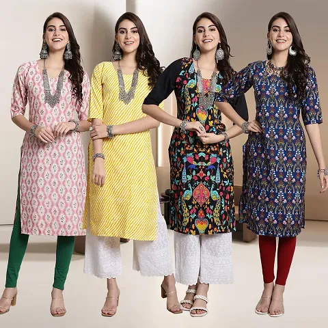 Fancy Straight Crepe Kurti - Pack Of 4