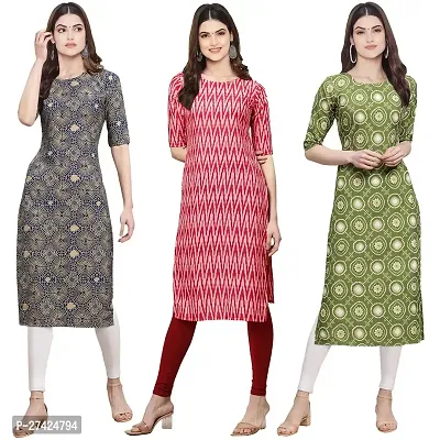 Stylish Multicoloured Crepe Stitched Kurta For Women Pack of 3