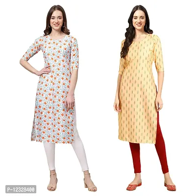 Straight Multicoloured Printed Crepe Kurta Pack Of 2