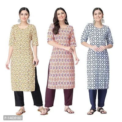 New Crepe Combo Printed Kurtis For Women Pack Of 3-thumb0