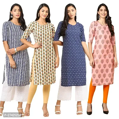 Stylish Multicoloured Crepe Stitched Kurta For Women Pack of 4