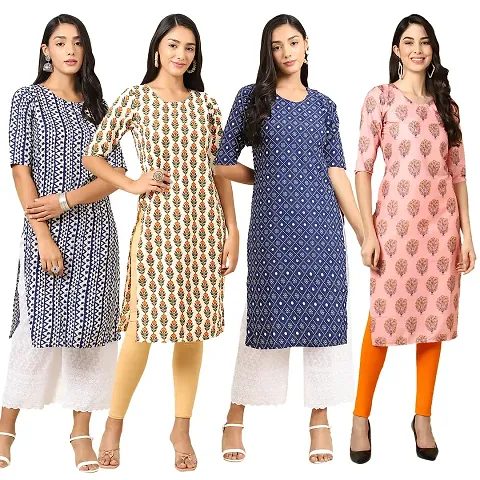 Stylish Crepe Stitched Kurta For Women Pack of 4