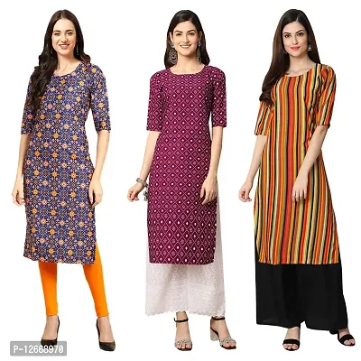 Women Crepe Digital Printed Straight Kurti  Pack of 3-thumb0