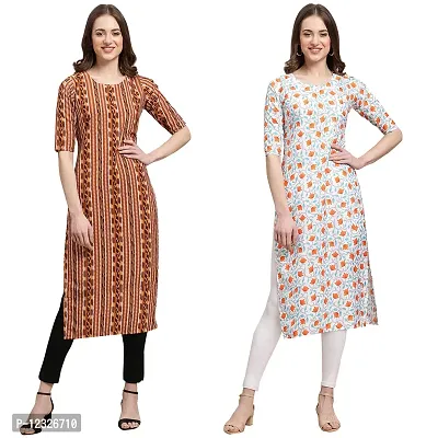 Straight Multicoloured Printed Crepe Kurta Pack Of 2-thumb0