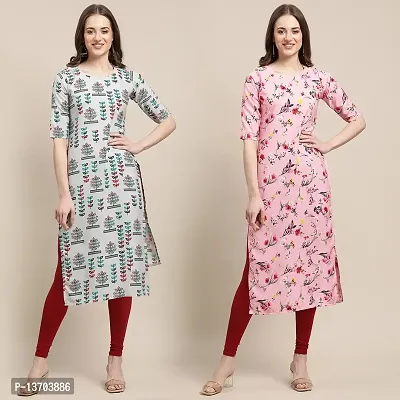 Stylish Crepe Printed Straight Kurta For Women- Pack Of 2