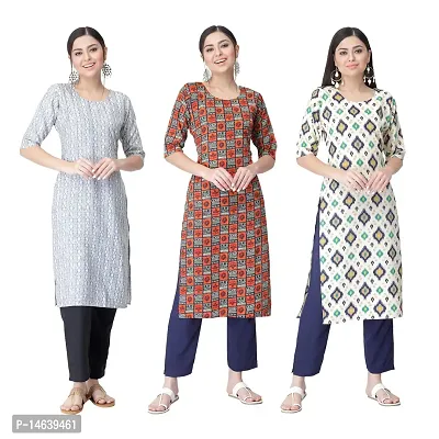 New Crepe Combo Printed Kurtis For Women Pack Of 3-thumb0