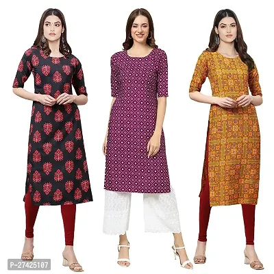 Stylish Multicoloured Crepe Stitched Kurta For Women Pack of 3