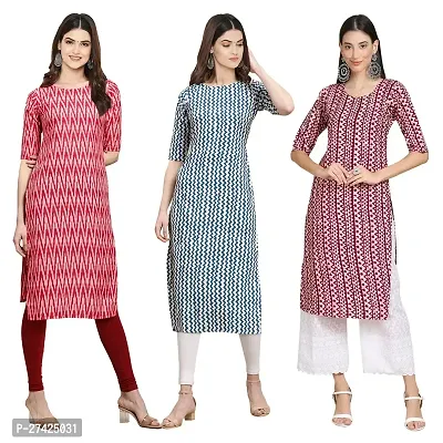 Stylish Multicoloured Crepe Stitched Kurta For Women Pack of 3-thumb0