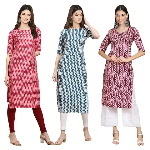 Digital Print Crepe Straight Kurta (Pack Of 3)