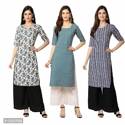 Elite Crepe Printed Straight Stitched Kurta For Women- Pack Of 3-thumb0