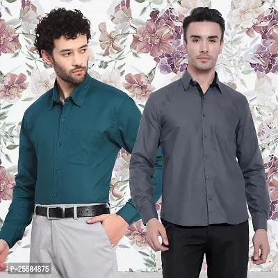 Elegant Cotton Multicoloured Long Sleeves Formal Shirt For Men- Pack Of 2