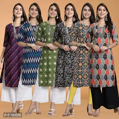 Fancy Crepe Printed Kurtas For Women Pack Of 6