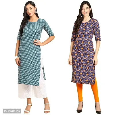 Stylish Crepe Printed Straight Kurta For Women- Pack Of 2-thumb0