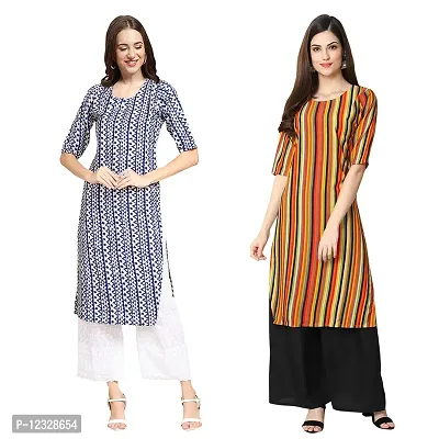 Straight Multicoloured Printed Crepe Kurta Pack Of 2