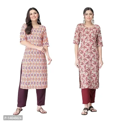 Attarctive Crepe Printed Straight Kurti Combo For Women Pack Of 2