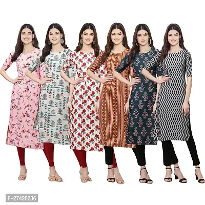 Stylish Multicoloured Crepe Stitched Kurta For Women Pack of 6-thumb0