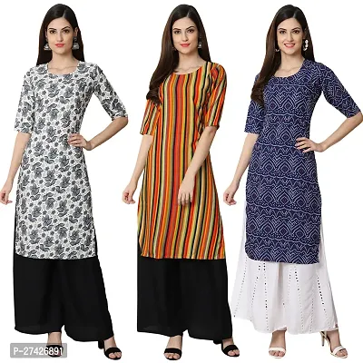 Stylish Multicoloured Crepe Stitched Kurta For Women Pack of 3