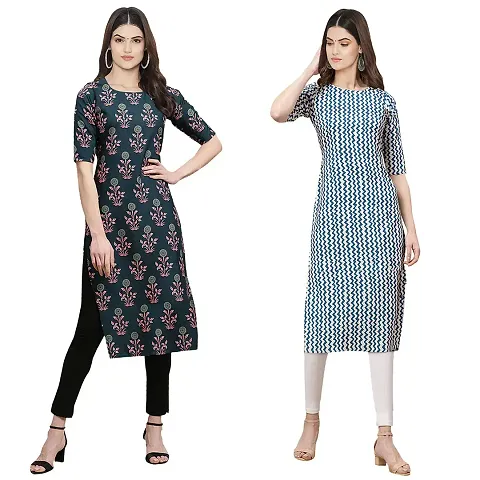 Elegant Crepe Straight Kurta For Women-Pack Of 2