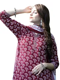 Stylish Cotton A-Line Maroon Printed Kurta, Bottom and Dupatta Set For Women-thumb4