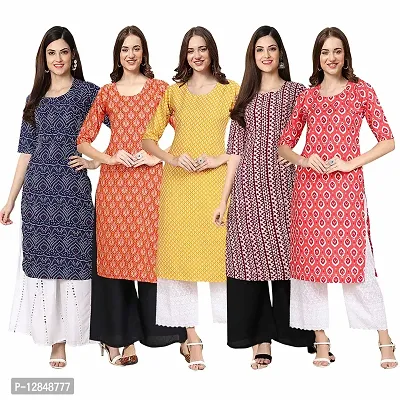 Straight Multicoloured Printed Crepe Kurta Pack Of 5