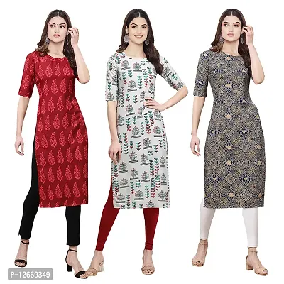 Women Crepe Digital Printed Straight Kurti  Pack of 3-thumb0