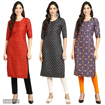 Stylish Multicoloured Crepe Stitched Kurta For Women Pack of 3-thumb0