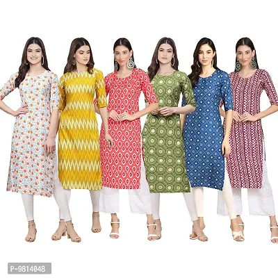 Women Crepe Digital Printed Straight Kurti  Pack of 6