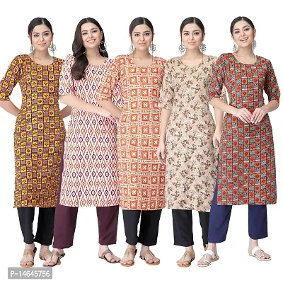 New Crepe Printed Kurtis Combo For Women Pack Of 5-thumb0