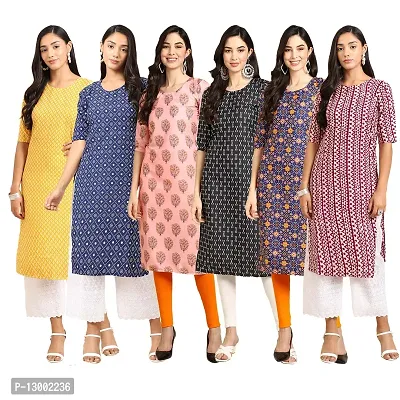 Trendy Crepe Printed Straight Kurta Combo For Women Pack Of 6