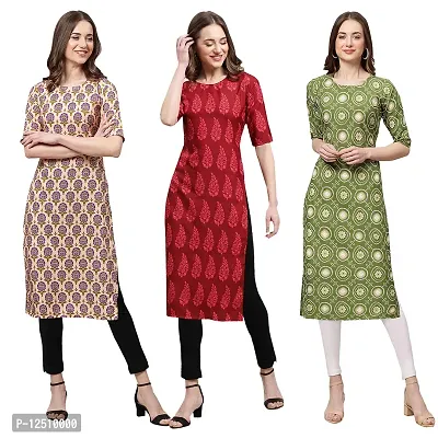 Women Crepe Digital Printed Straight Kurti Pack of 3