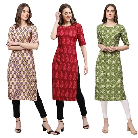 Trendy Crepe Printed Kurti - Pack of 3