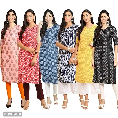 Trendy Crepe Digital Printed Straight Kurta For Women ( Pack Of 6 )