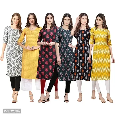 Stylish Multicoloured Crepe Stitched Kurta For Women Pack of 6