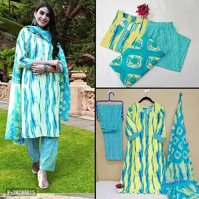 Elegant Cotton Self Design Kurta with Pant And Dupatta Set For Women-thumb0