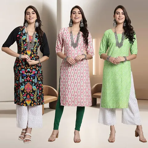 Fancy Multicoloured A-Line Crepe Kurti - Pack of 3