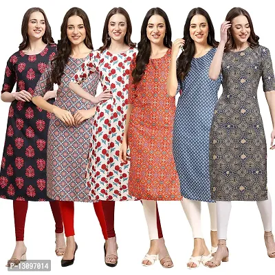 Women Crepe Digital Printed Straight Kurti  Pack of 6