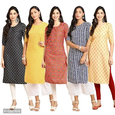 Attractive Straight Multicoloured Printed Crepe Kurta Combo For Women Pack Of 5