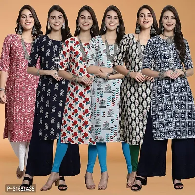 Fancy Crepe Printed Kurtas For Women Pack Of 6