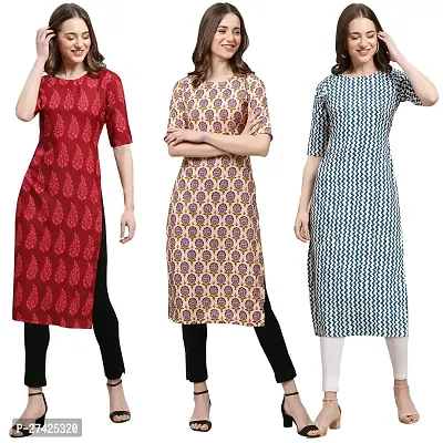 Stylish Multicoloured Crepe Stitched Kurta For Women Pack of 3-thumb0